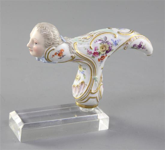 A Meissen Frauen Kopf cane handle, 19th century, length 12cm